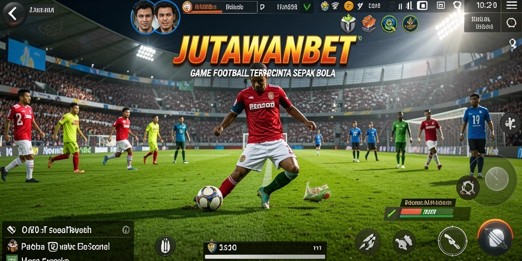 Screenshot gameplay JUTAWANBET yang menampilkan aksi di lapangan sepak bola.