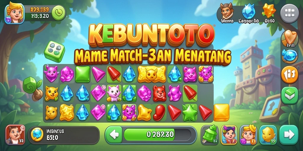Tampilan gameplay seru KEBUNTOTO dalam aksi Match-3.