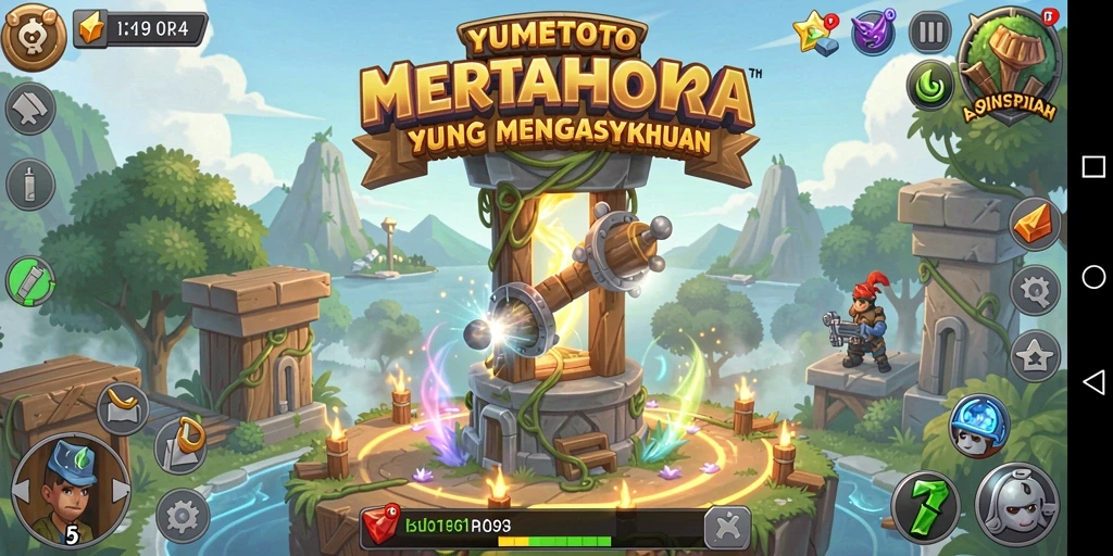 Tangkapan layar gameplay YUMETOTO menampilkan aksi pertahanan menara yang mendebarkan.